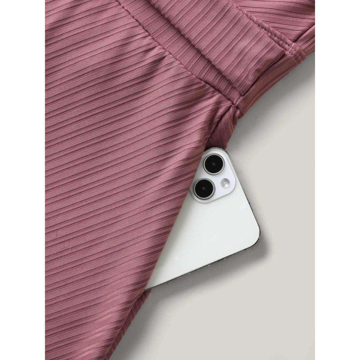 Plus Size Textured Belted Solid Swim Dress Women's Swimwear DustyPink Beach Bodycon Overlap Collar High stretch Curve Swim Dresses BloomChic 18-20/2X Product Image