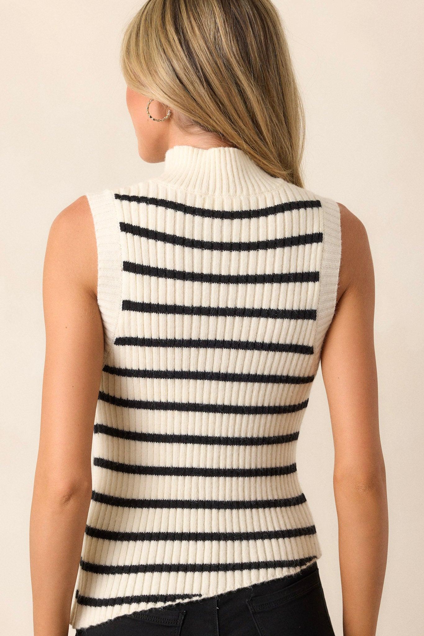 Downtown Chic Ivory Sleeveless Stripe Sweater Top Product Image