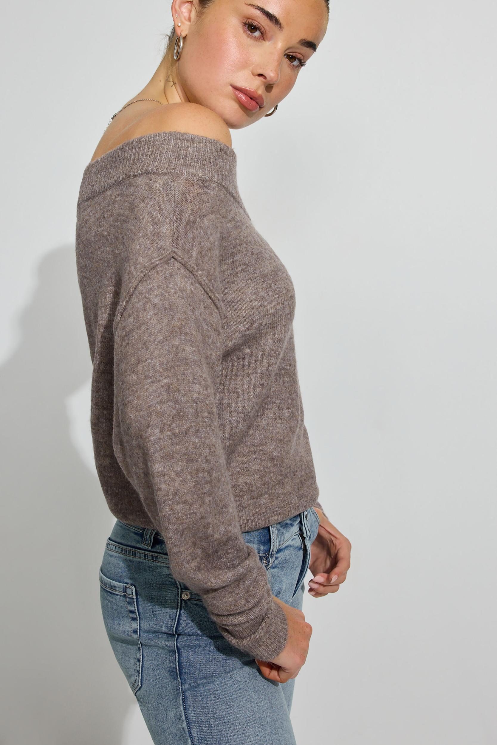 Long Sleeve Off Shoulder Bubble Sweater Product Image