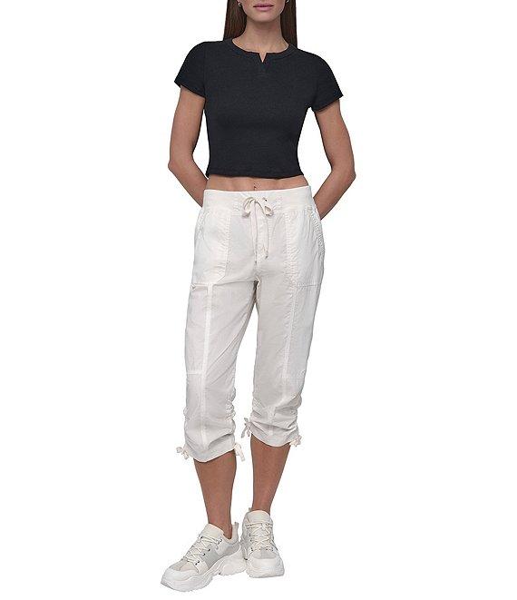 DKNY Sport by Donna Karan Ribbed Notched Crew Neck Short Sleeve Cropped Tee Product Image