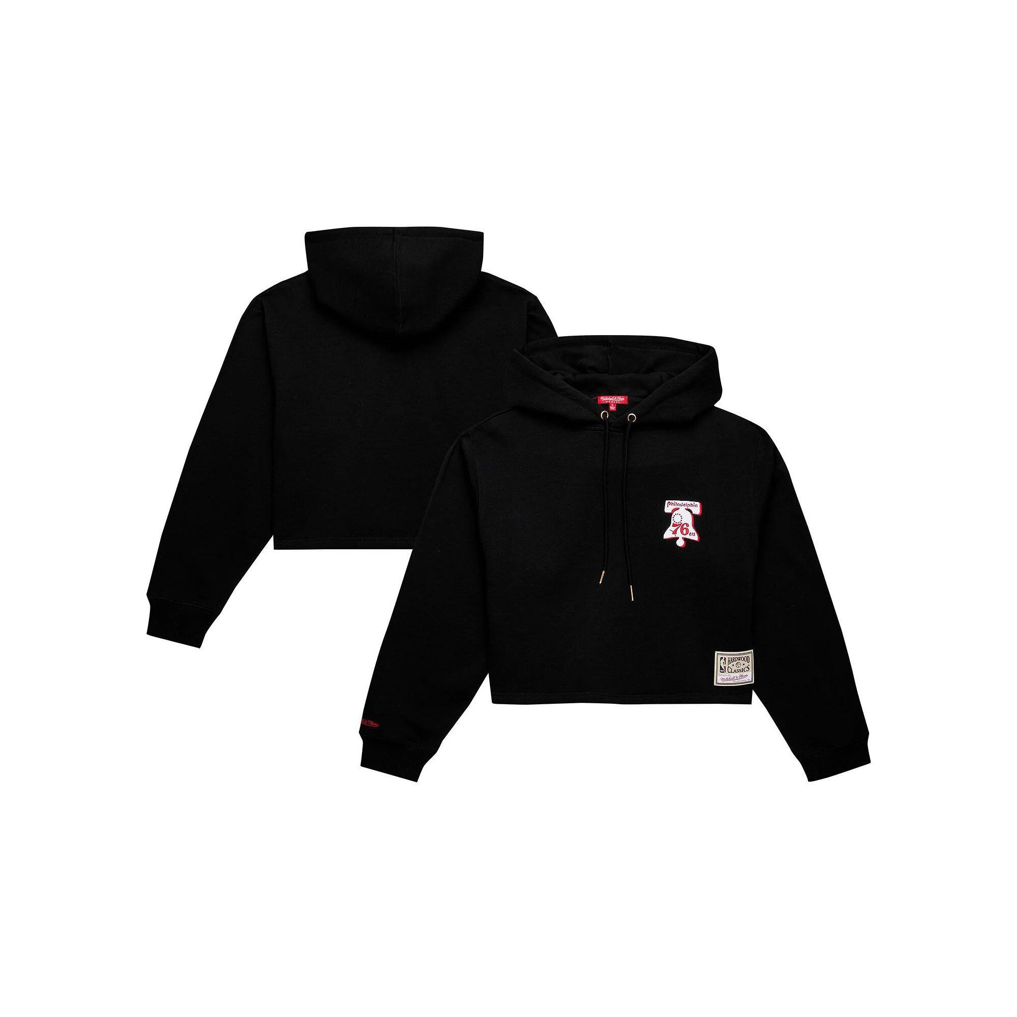 Women's Mitchell & Ness Black Philadelphia 76ers Hardwood Classics Cropped Pullover Hoodie, Size: Large, 76r Black Product Image
