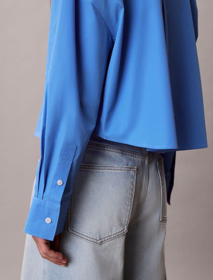 Cotton Poplin Cropped Boxy Button-Down Shirt Product Image