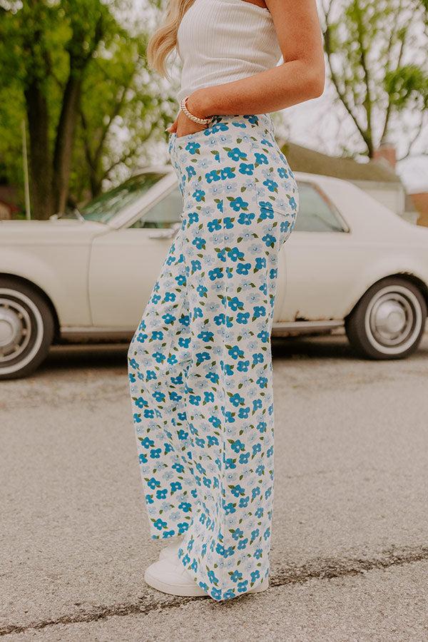 The Poppy High Waist Floral Wide Leg Pants in Blue Product Image