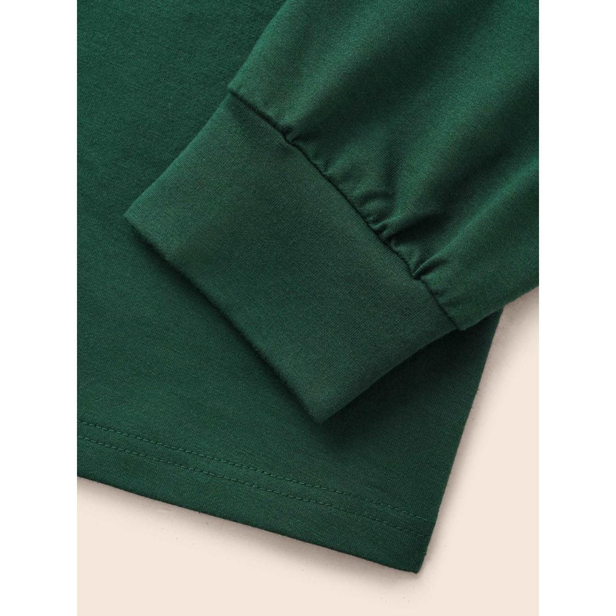 Plus Size Plain Button Up Drawstring Hooded Sweatshirt Women DarkGreen Casual Elastic cuffs Hooded Dailywear Sweatshirts BloomChic 18-20/2X Product Image