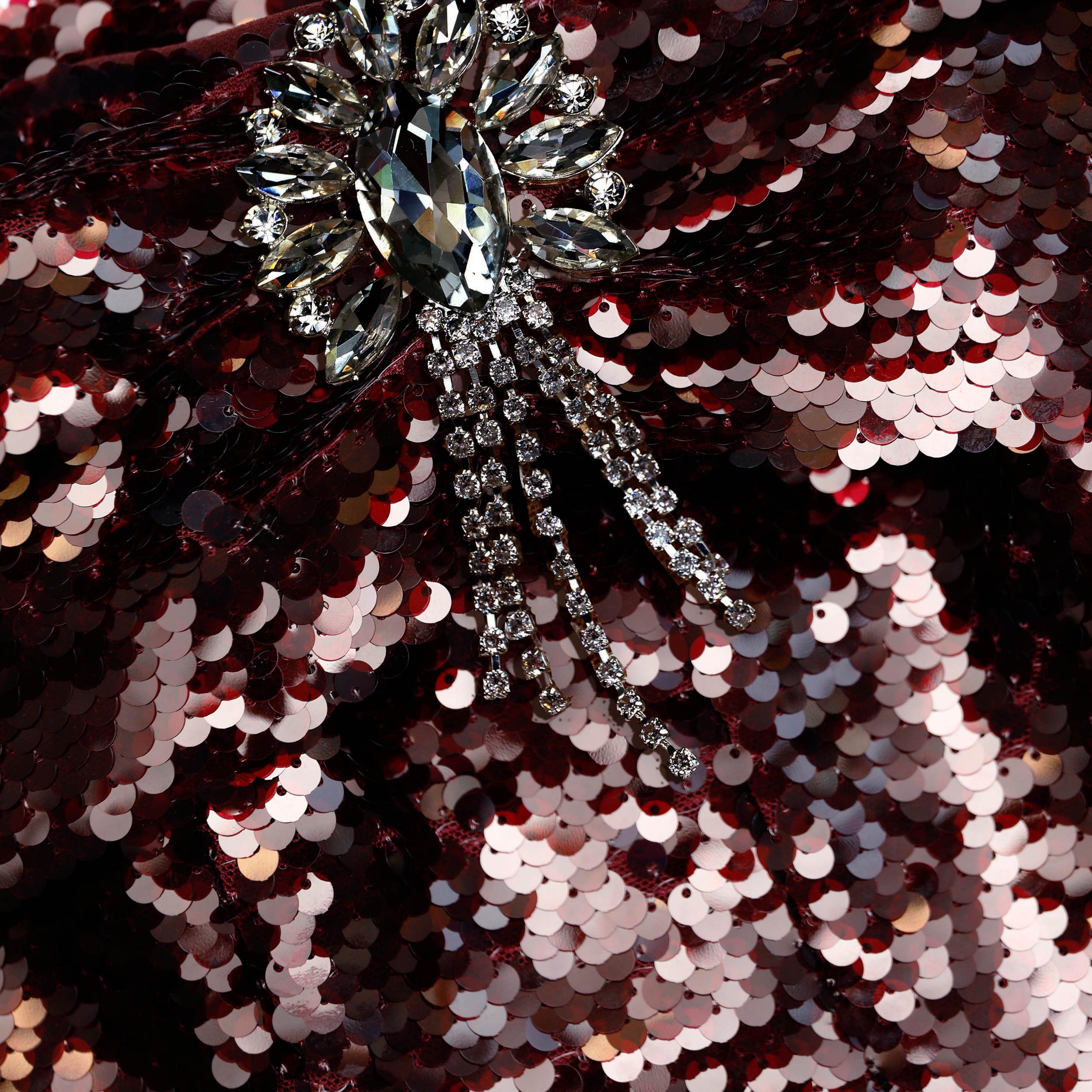 Brown Sequin Off Shoulder Midi Dress Product Image