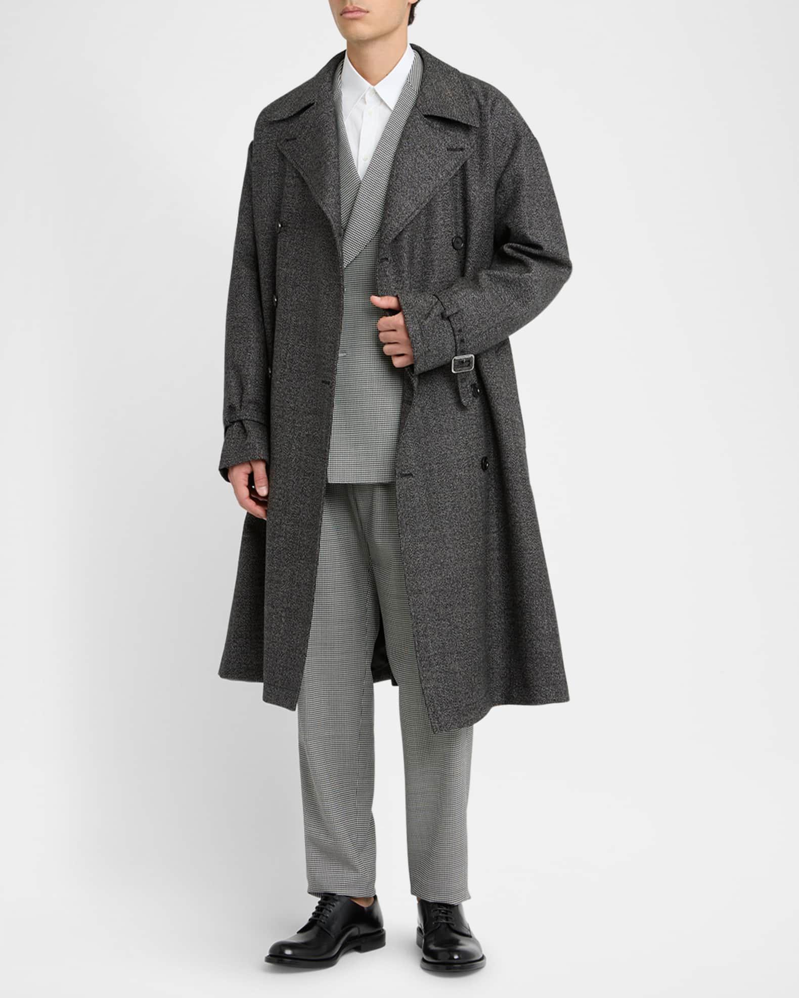 Men's Wool and Cotton Double-Breasted Trench Coat Product Image
