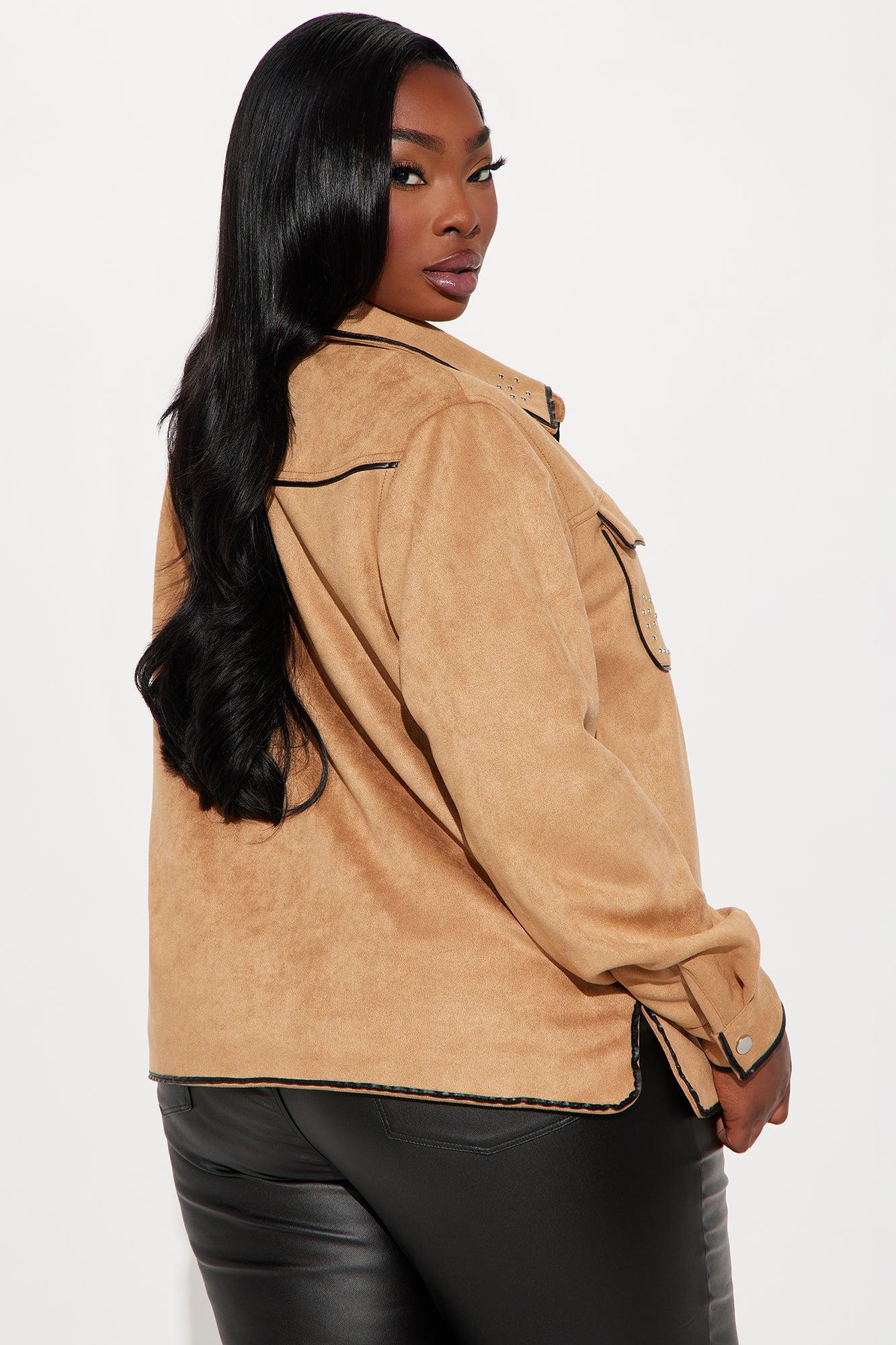 Wyld Studded Faux Suede Shirt - Camel/combo Product Image