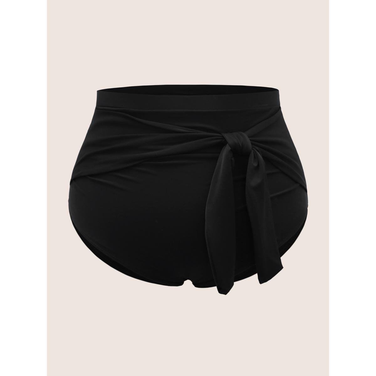 Plus Size High Rise Tie Knot Gathered Swim Bottom Women's Swimwear Black Beach Tie knot High stretch Skinny High Rise Curve Swim Bottoms BloomChic 10/M Product Image