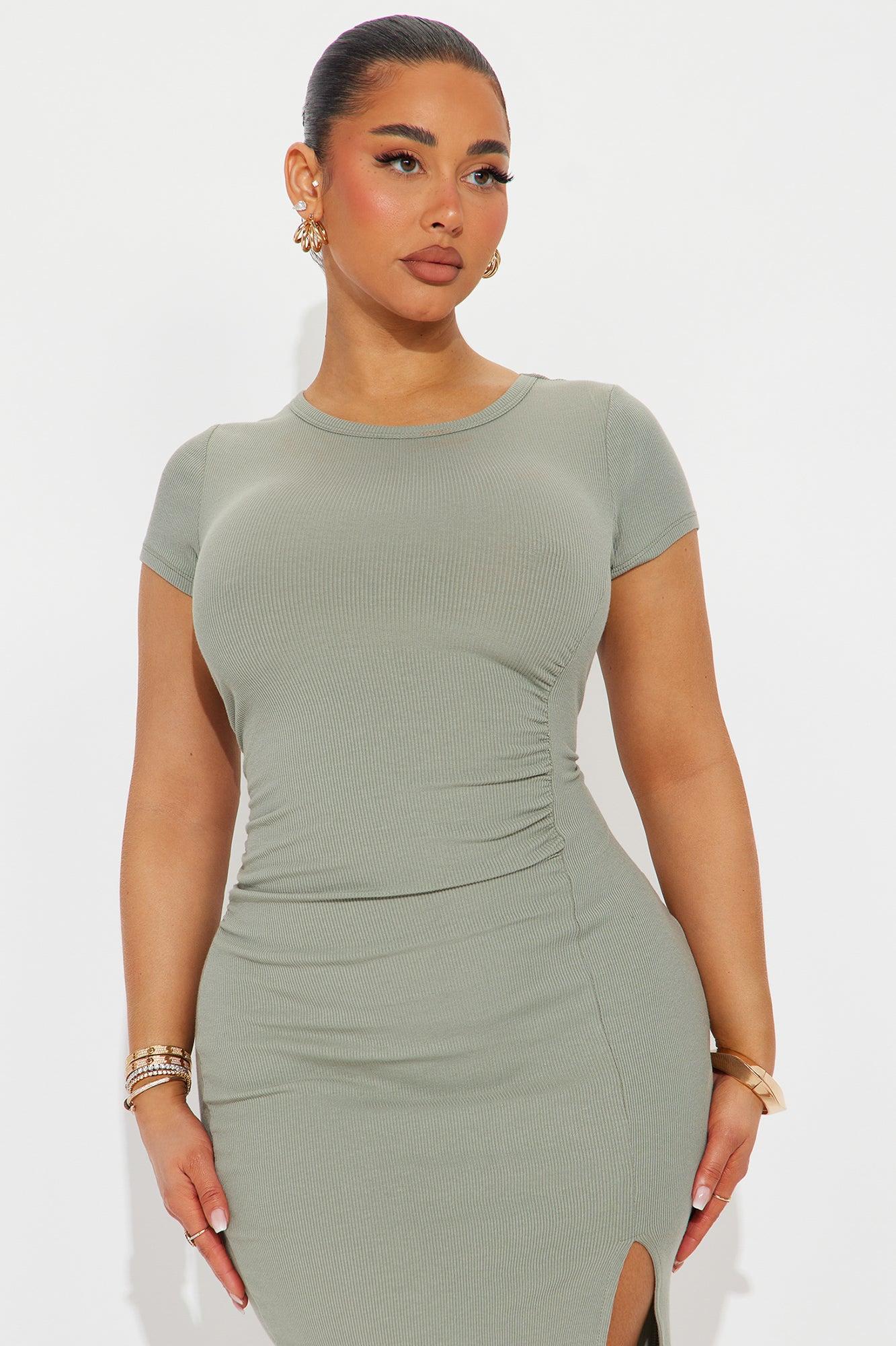 Sienna Ribbed Midi Dress - Olive Product Image