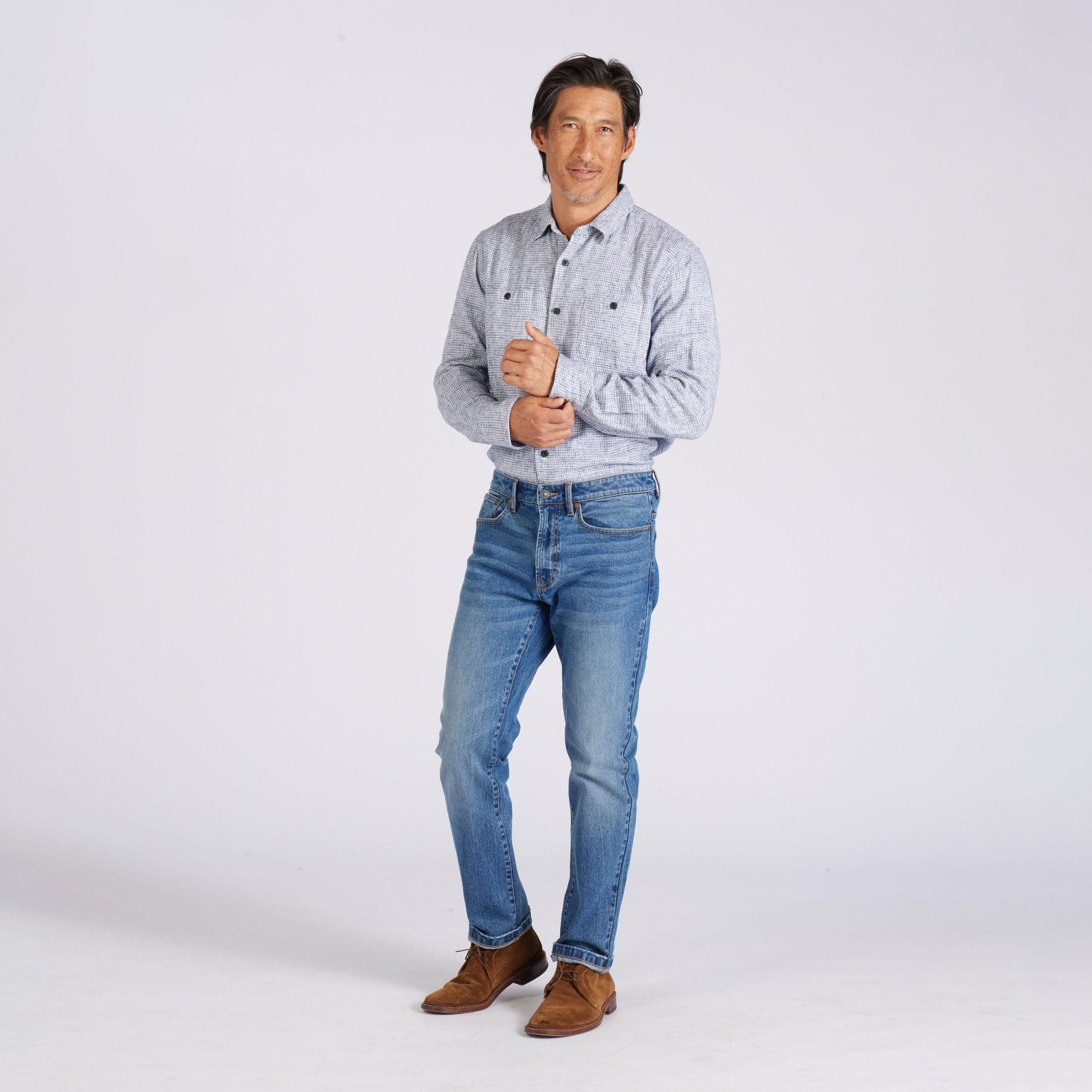 Houndstooth Double Cloth Workshirt - Cream Navy Product Image