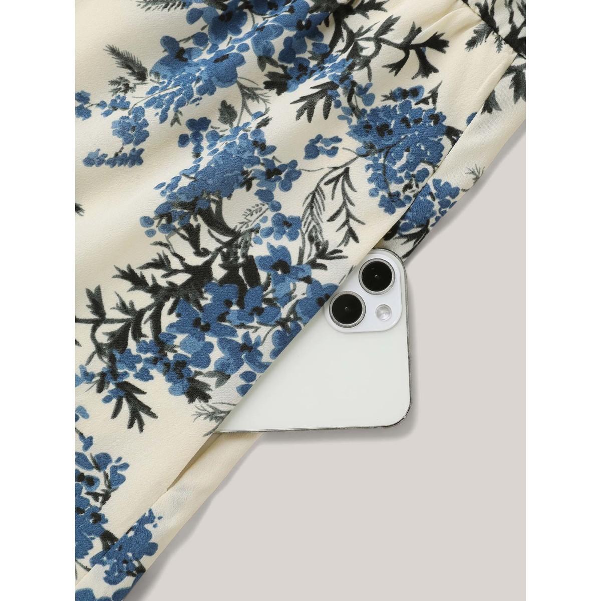 Plus Size In Full Bloom Notched Collar Pockets Midi Dress Skyblue Women Elegant Tie knot Notched collar Short sleeve Curvy BloomChic 28/5X Product Image