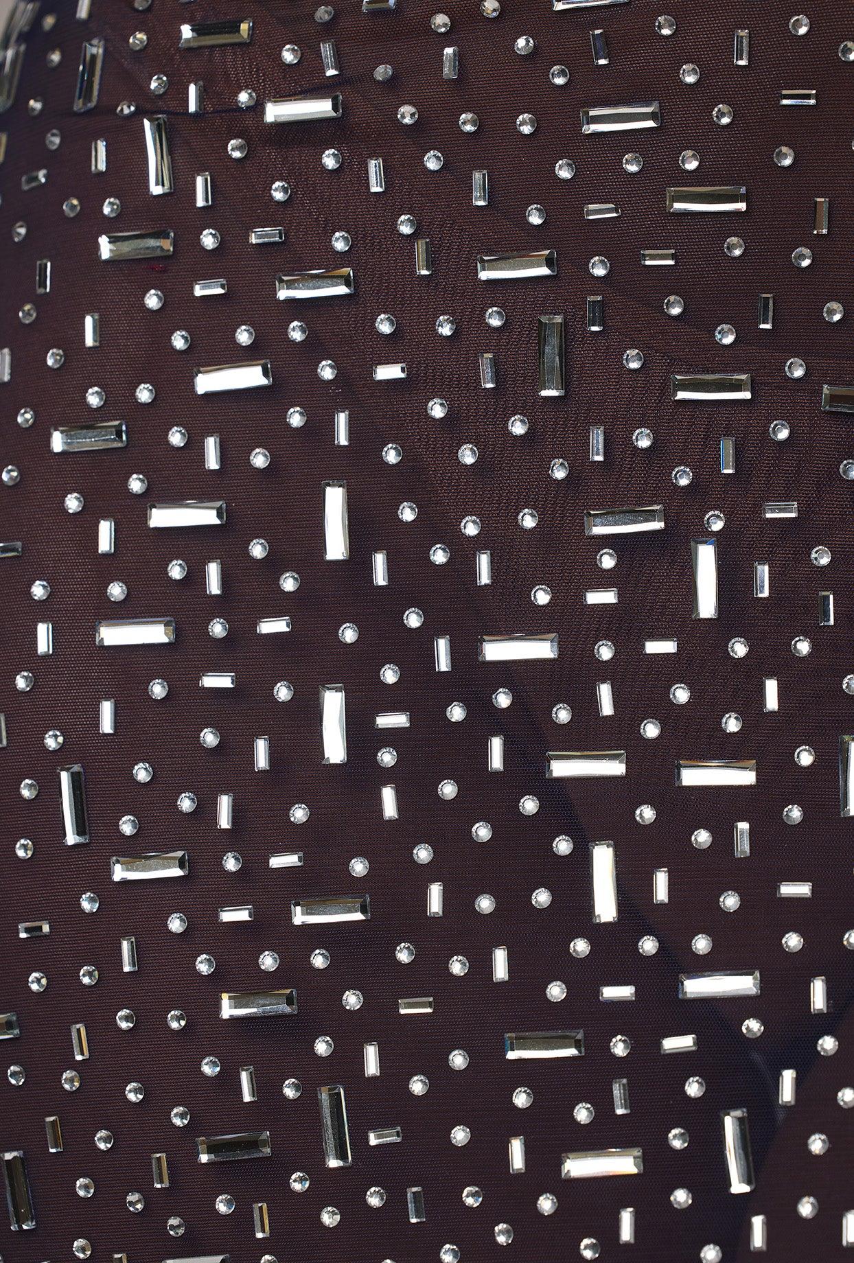 Sheer Embellished V Waist Mini Skirt in Navy Product Image