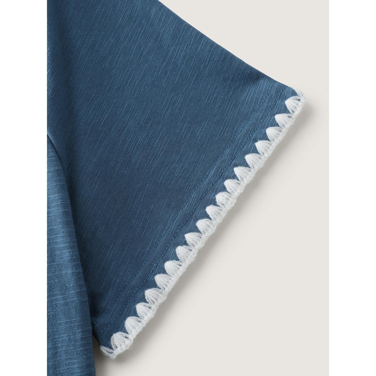 Plus Size Star Motif Cut-Out Round Neck T-Shirt Mediumblue Women Boho Round Neck Vacation T-shirts BloomChic 22-24/3X Product Image