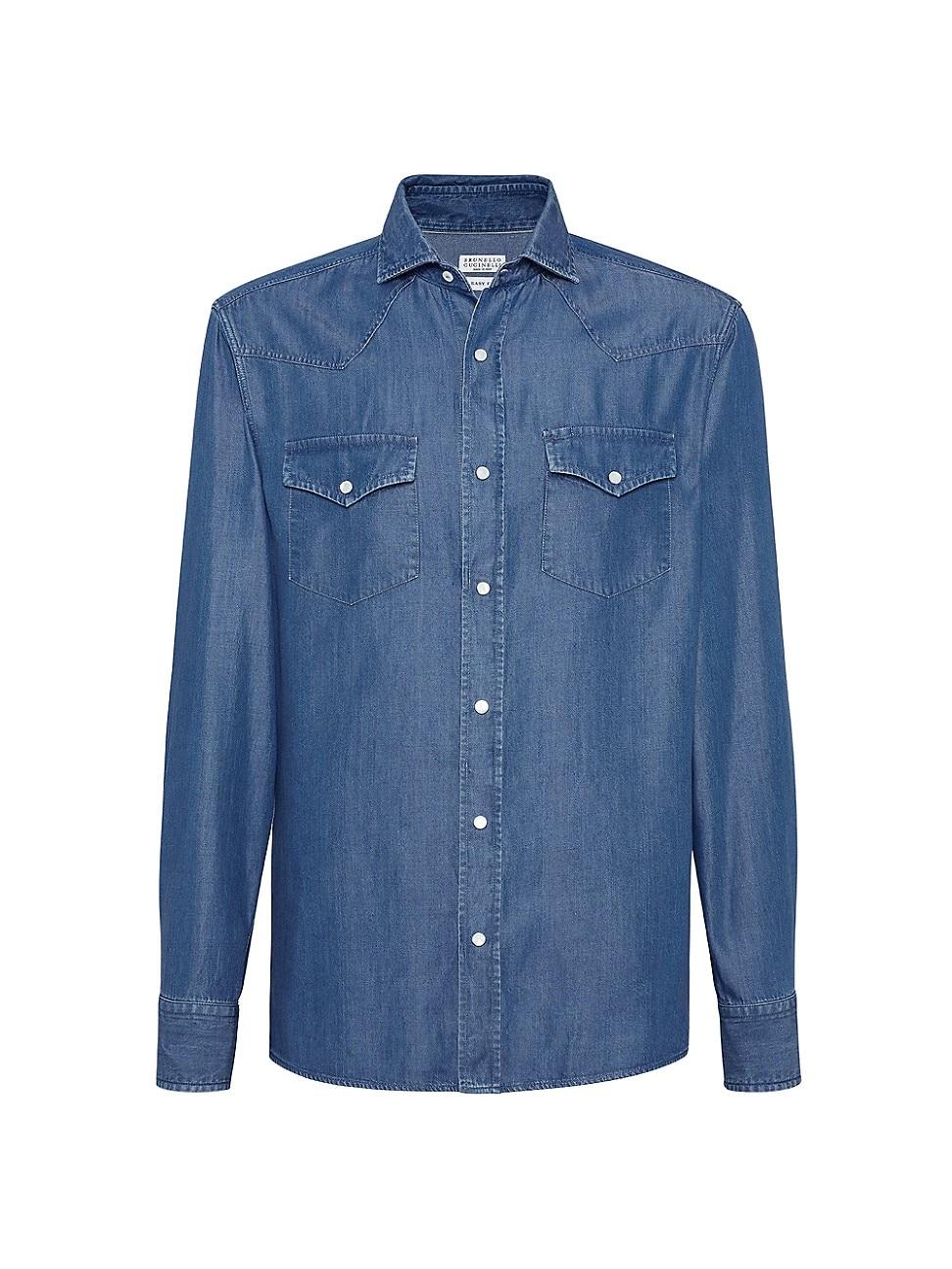 Mens Lyocell Lightweight Denim Easy Fit Western Shirt Product Image