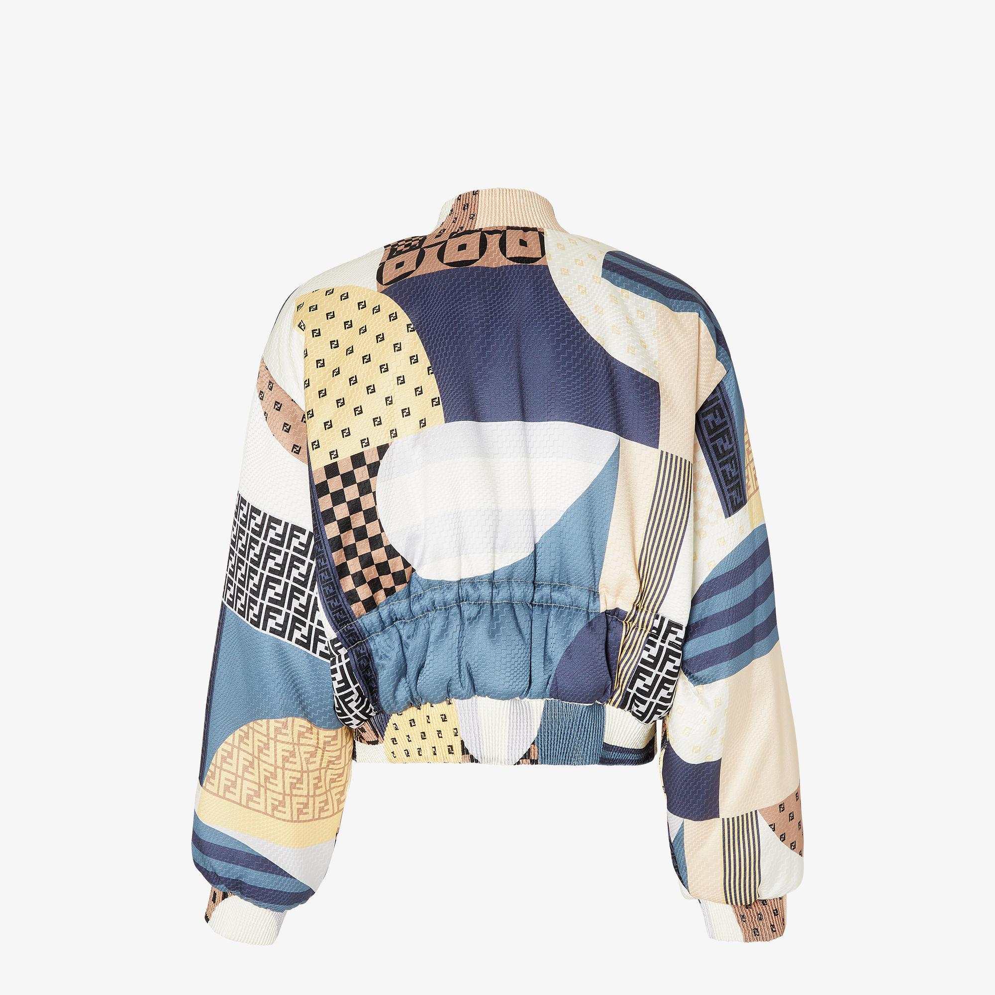 JacketBlue silk reversible bomber jacket with patchwork print Product Image