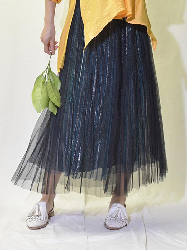 Urban A-Line Elastic Waist Mesh Pleated Skirts Product Image