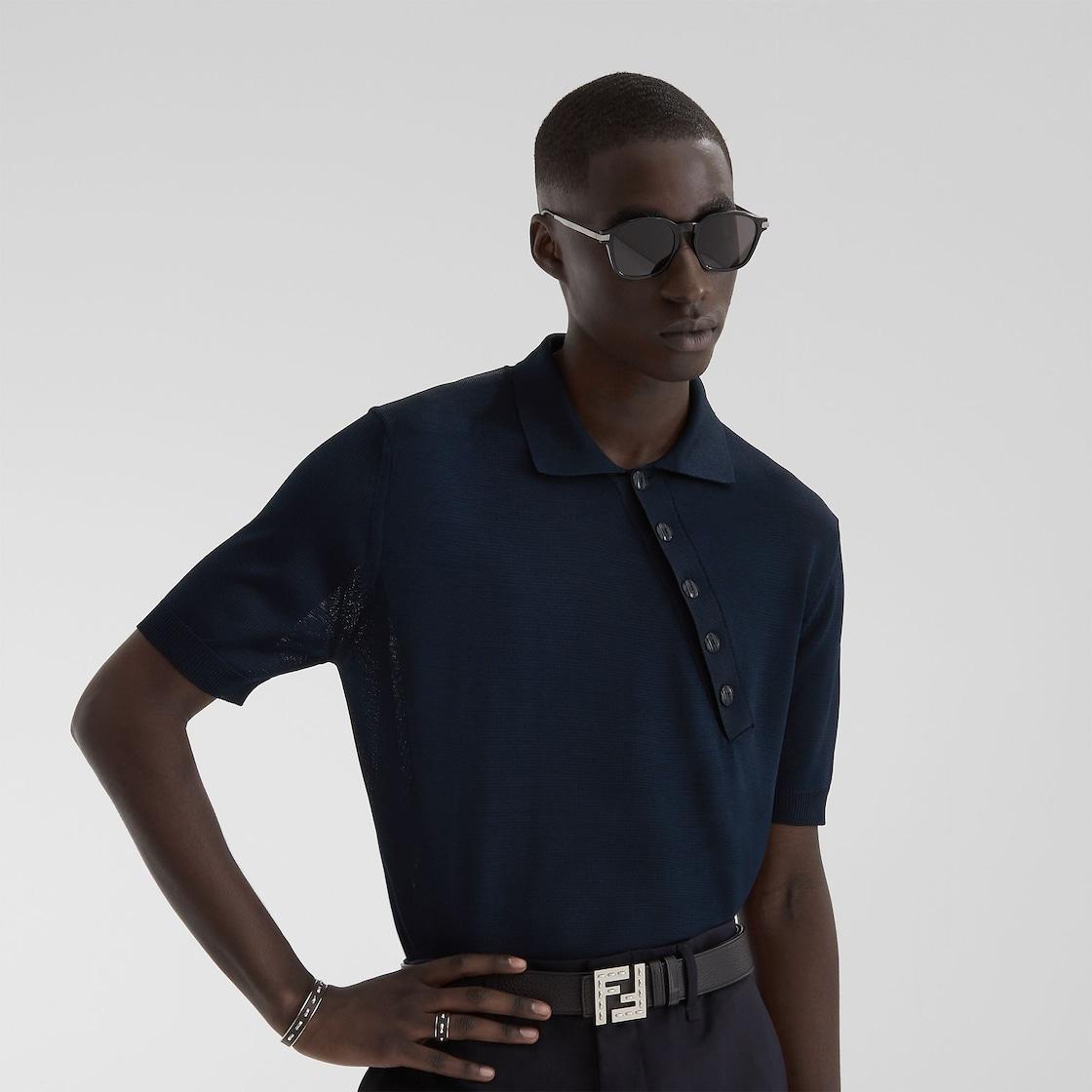 Polo shirtBlue viscose polo shirt Product Image