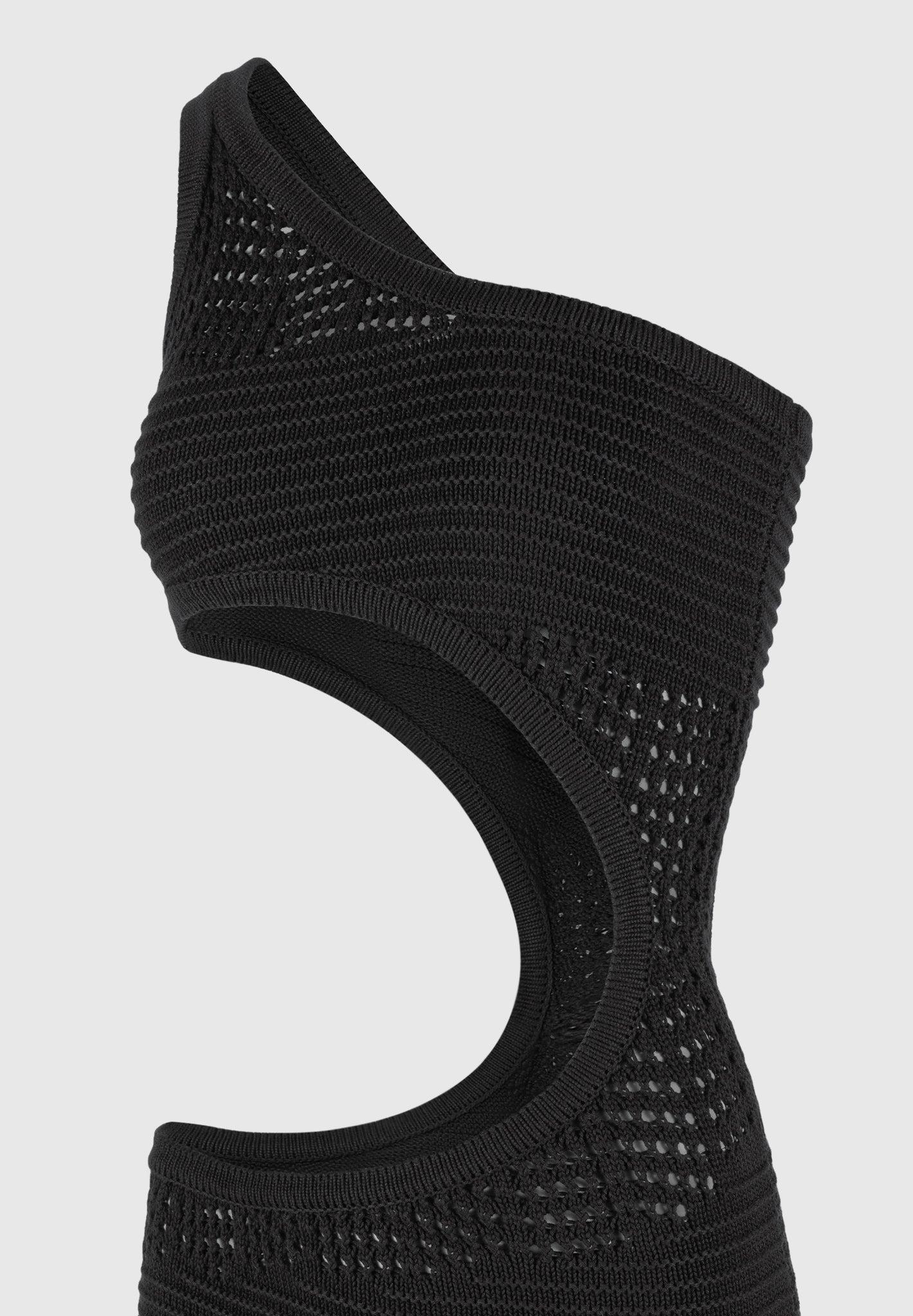 Asymmetric Crochet Knit Cut Out Maxi Dress - Black Female Product Image