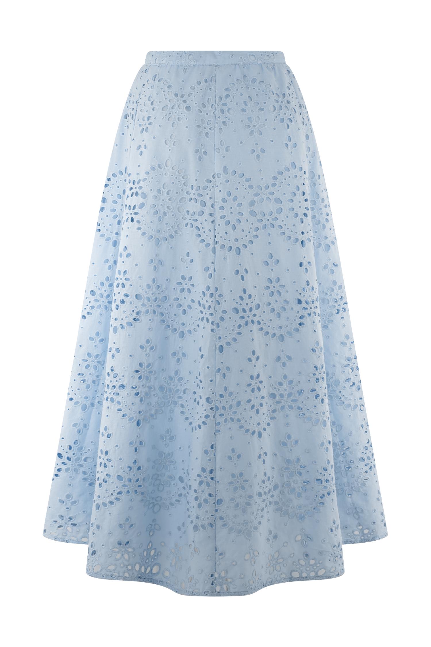 Arla Broderie Midi Skirt - Pale Cornflower Blue Product Image
