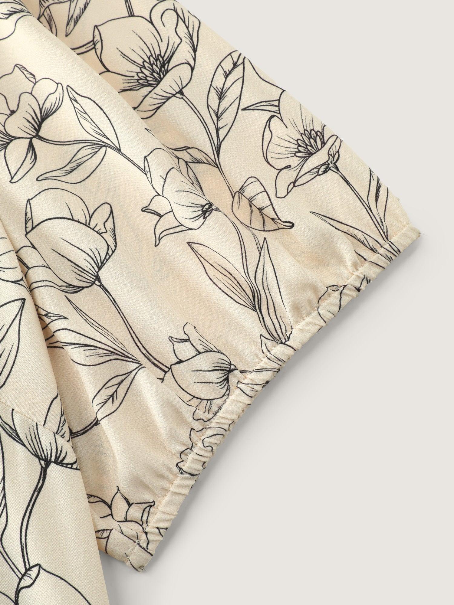 Monochrome Floral Print Button-Down Blouse Female Product Image
