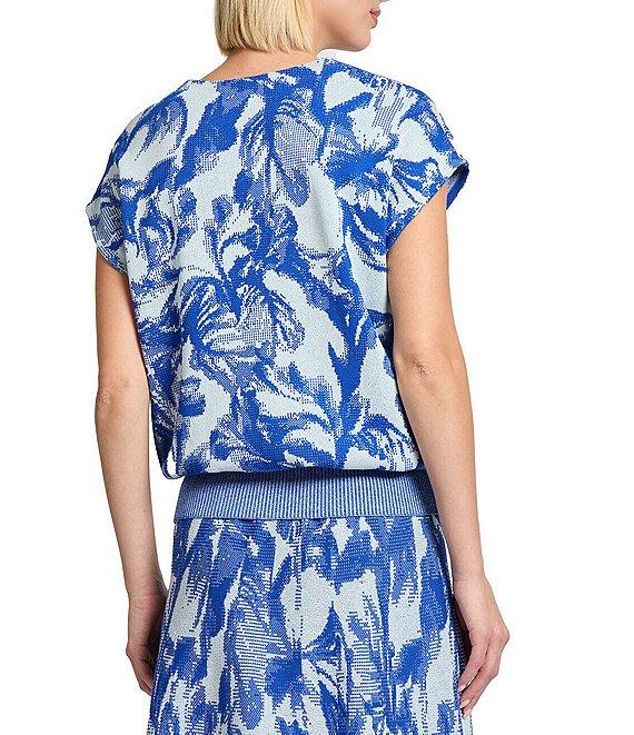 MISOOK Floral Jacquard Knit V-Neck Cap Sleeve Top Product Image