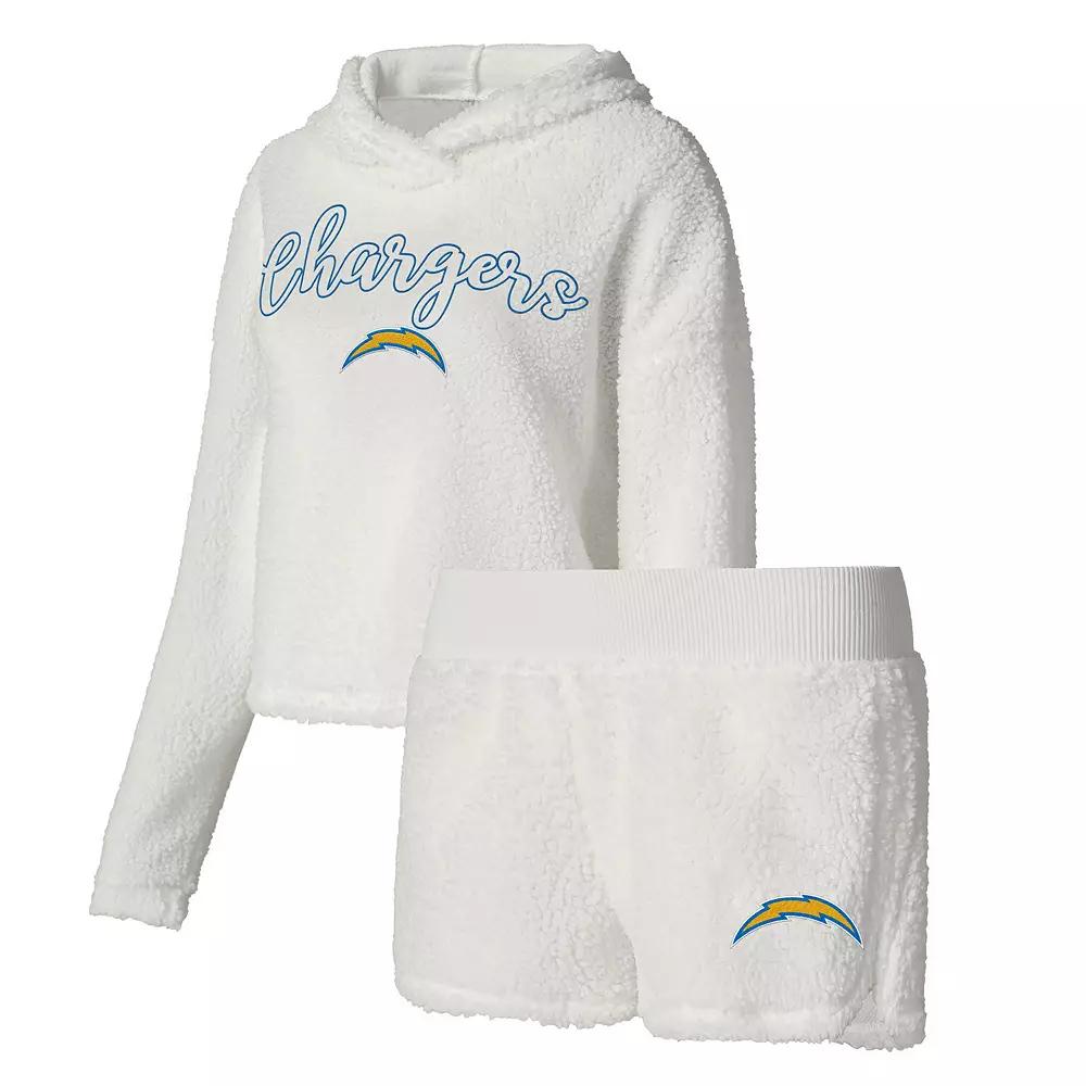 Women's Concepts Sport White Los Angeles Chargers Fluffy Pullover Sweatshirt & Shorts Sleep Set,  Product Image