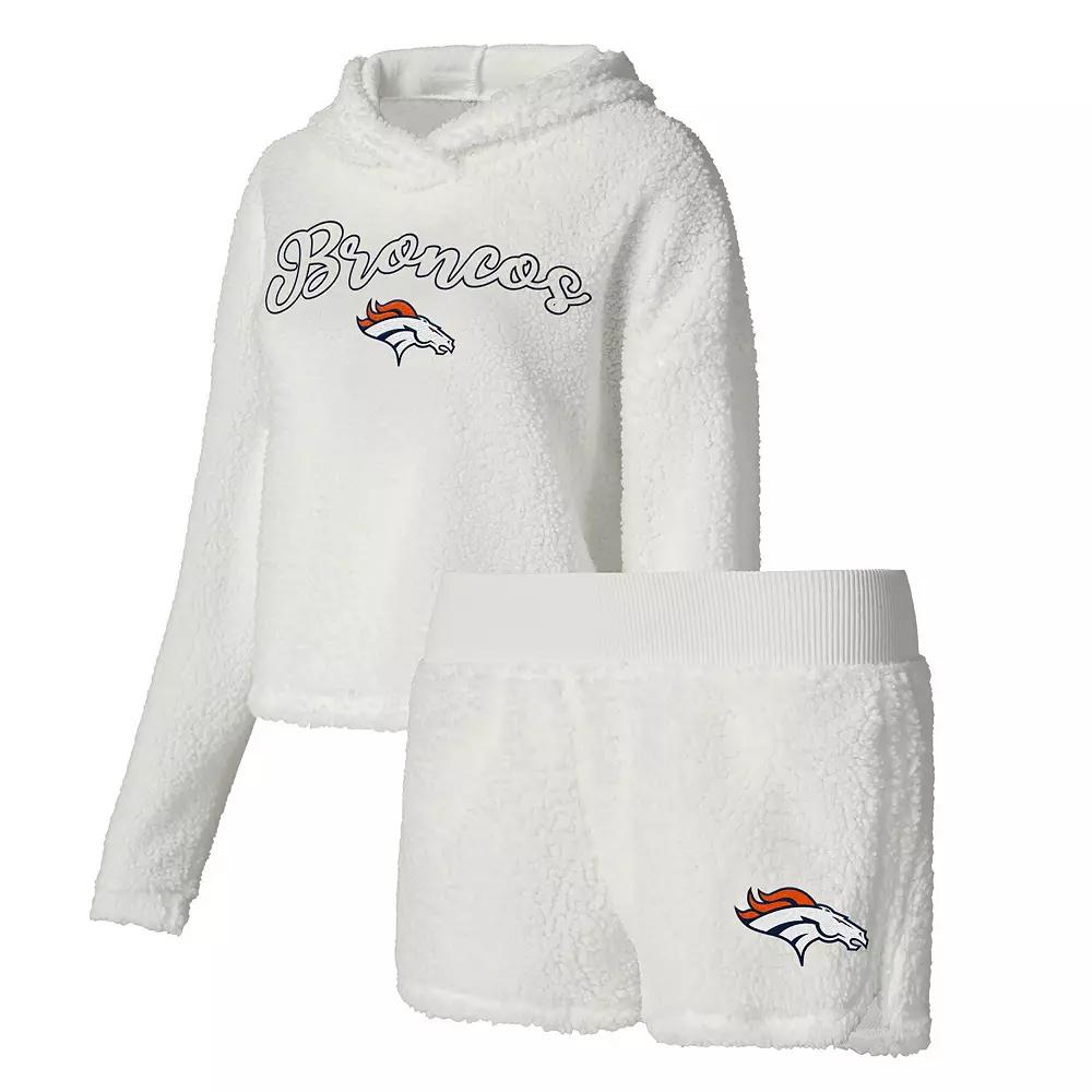 Women's Concepts Sport White Denver Broncos Fluffy Pullover Sweatshirt & Shorts Sleep Set,  Product Image
