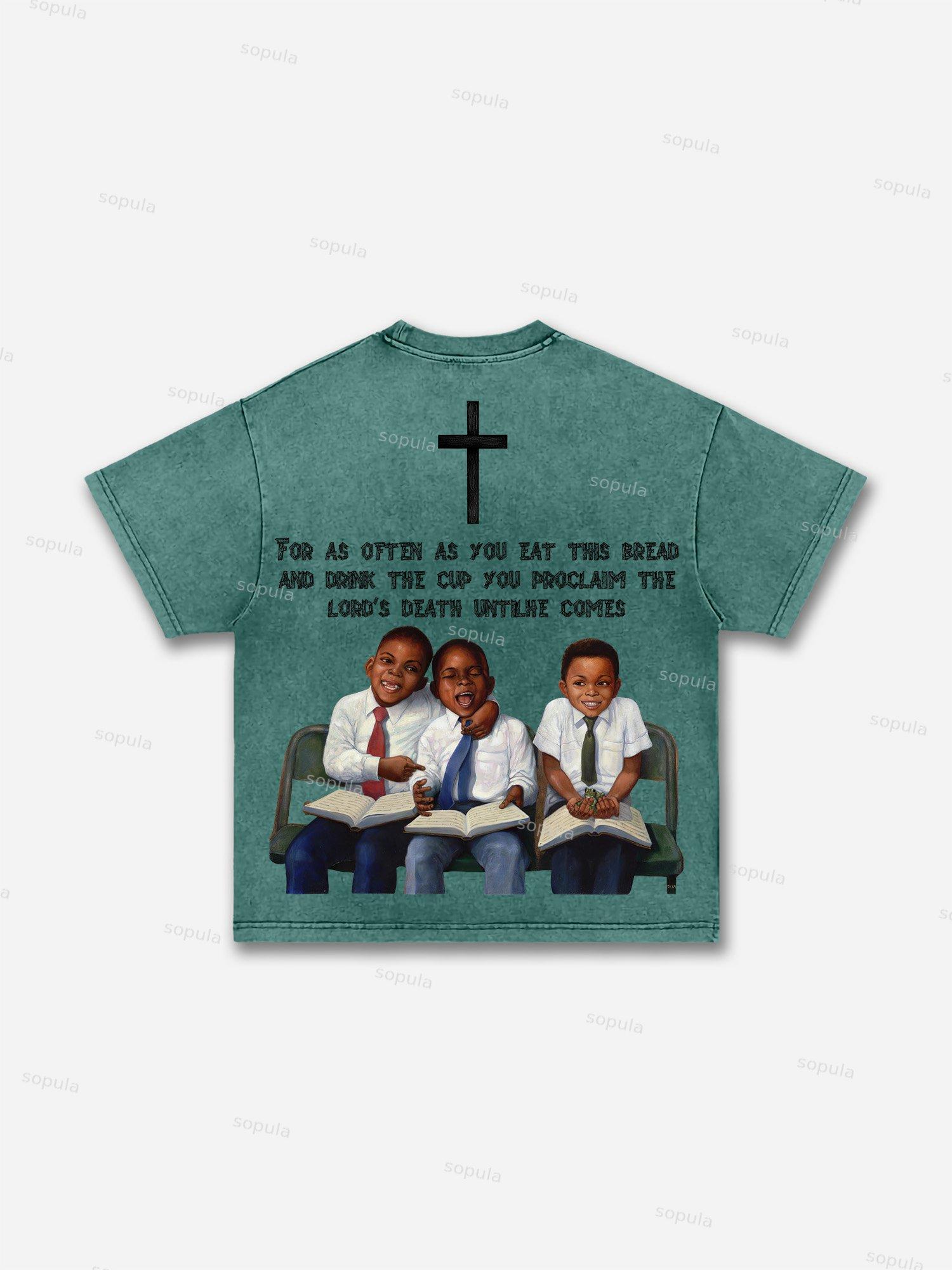 First Sunday Retro Graphic Print Acid Washed T-Shirt Product Image