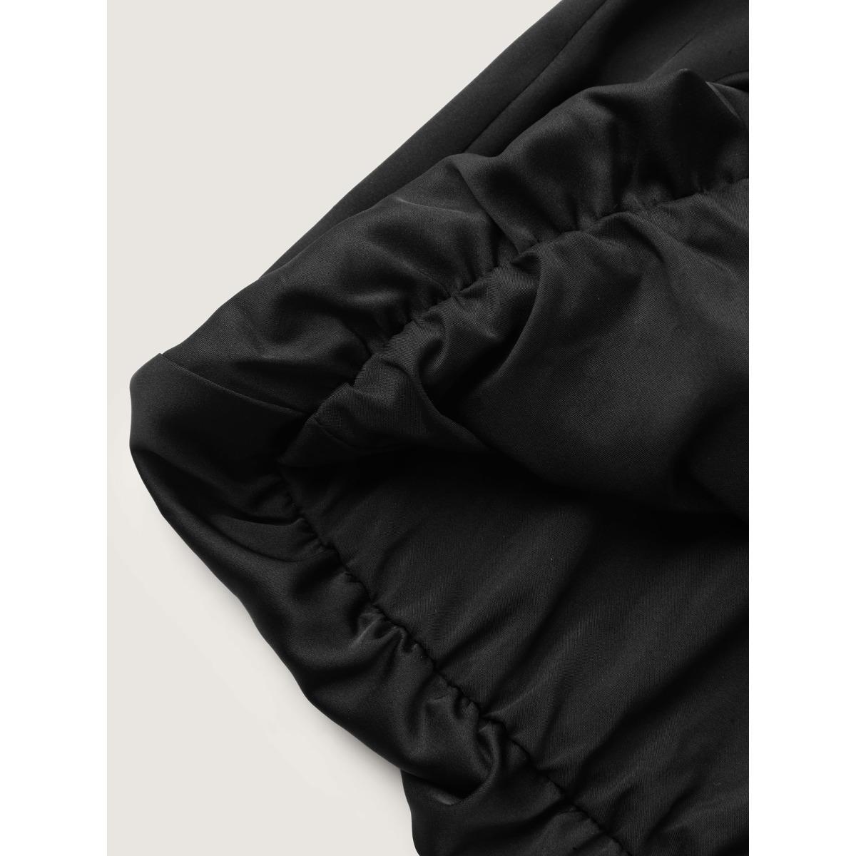 Plus Size Shimmery Pleated Relaxed Fit Top Women Black Gathered Boat Neck Elegant Tank Tops Camis BloomChic 22-24/3X Product Image