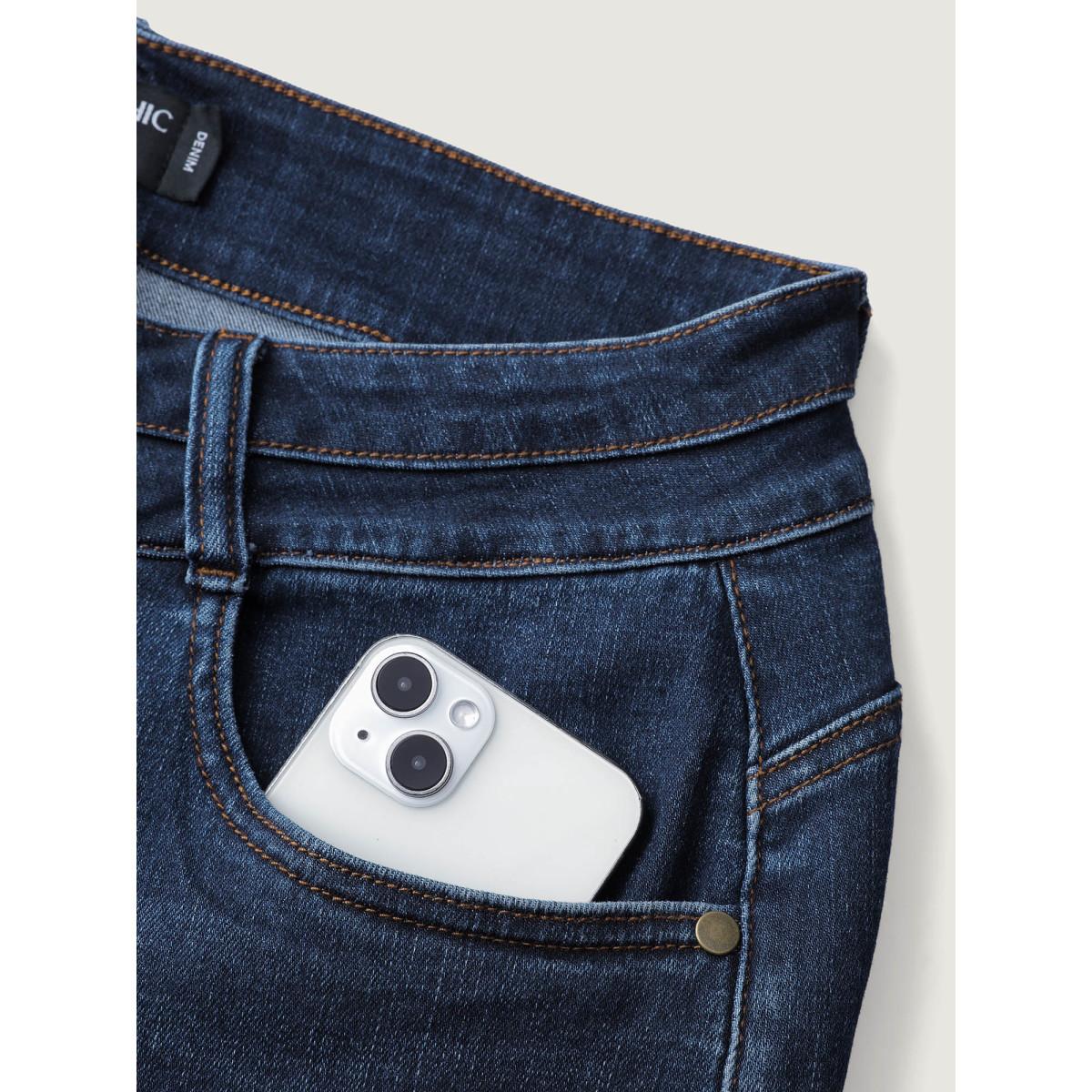 Plus Size Stretchy Mid-Rise Bootcut Jeans Women Denimindigo Timeless Patchwork High stretch Slanted pocket Jeans BloomChic 20/2X Product Image