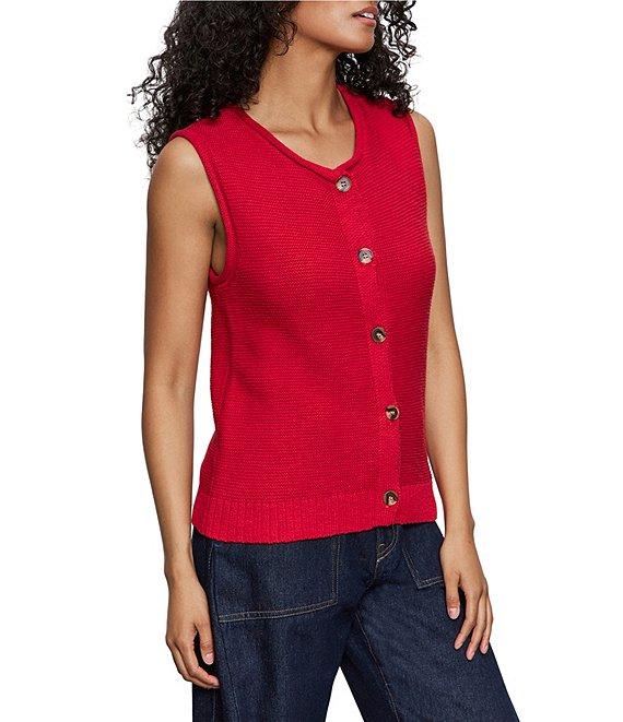 Sanctuary Cotton Slub Crew Neck Sleeveless Button Front Top Product Image