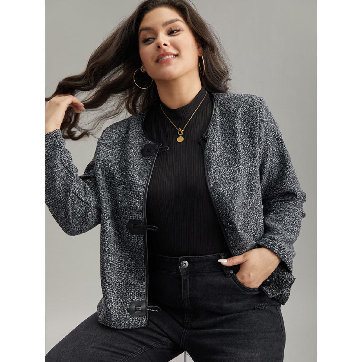 Plus Size Plain Textured Buckle Detail Coat Women DimGray Casual Texture Ladies Dailywear Winter Coats BloomChic 22-24/3X Product Image