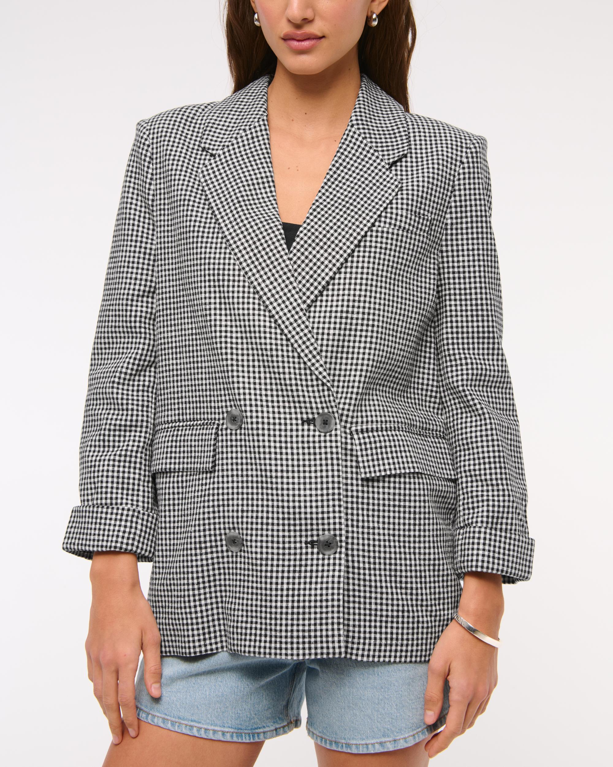 Double-Breasted Linen-Blend Slouchy Blazer Product Image