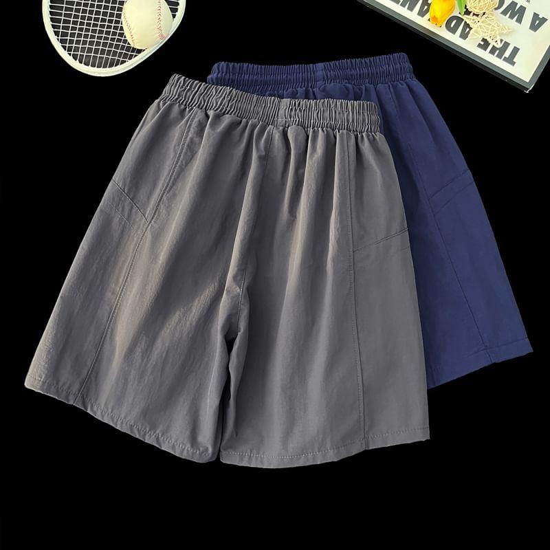 Drawstring Waist Plain Sweat Shorts Product Image