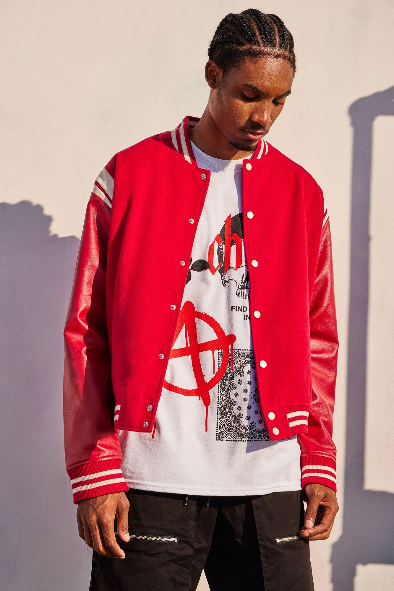 Shoulder Varsity Jacket - Red Product Image