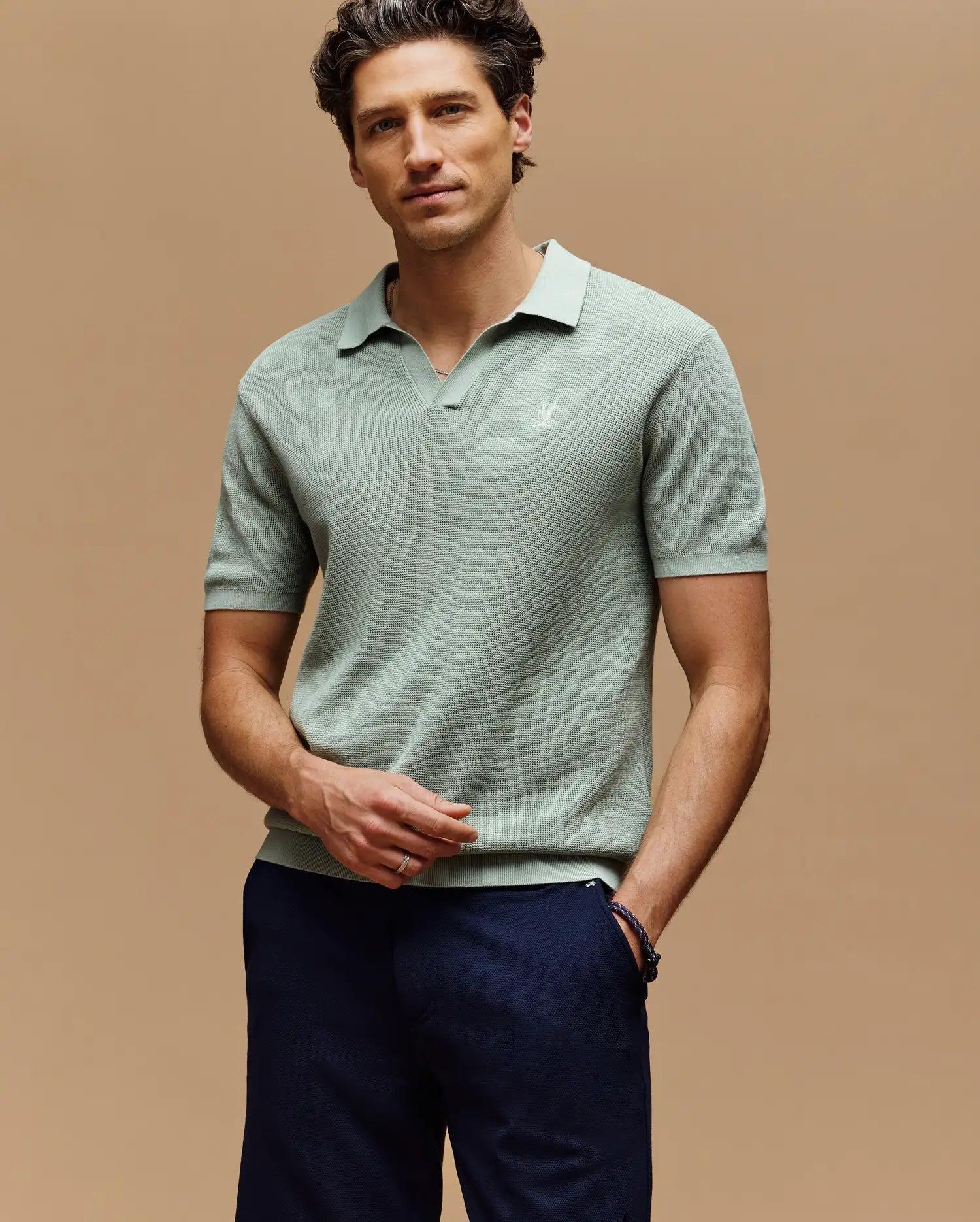 MENS LEETON JOHNNY COLLAR KNIT POLO - B6E562F200 Male Product Image