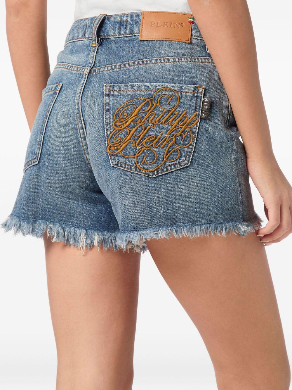 logo-embroidered denim shorts Product Image