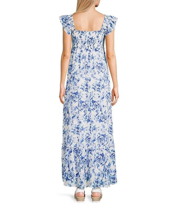 Allison & Kelly Floral Print V-Neck Flutter Sleeve Smocked Maxi Dress Product Image