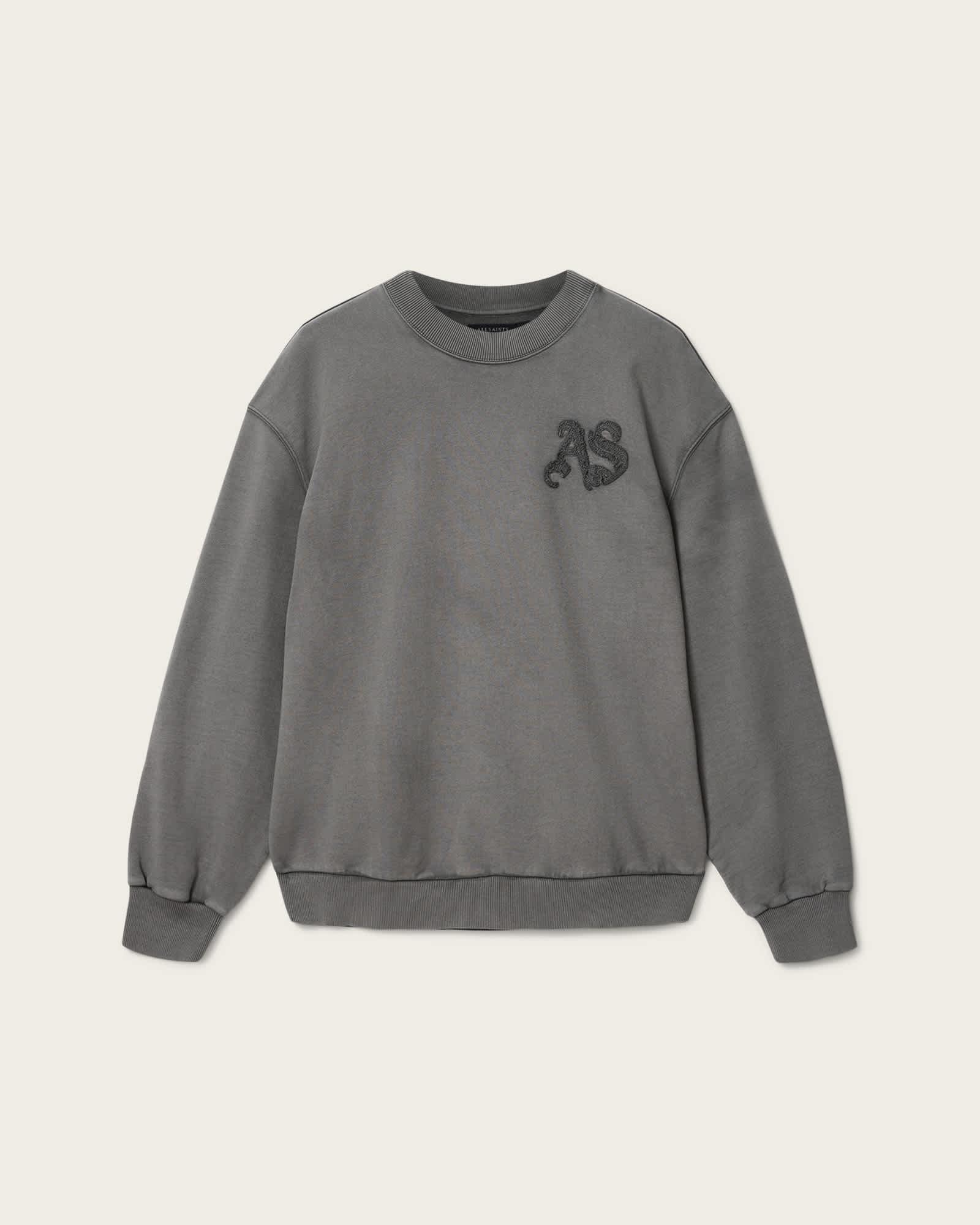 Insignia Crew Neck Cotton Sweatshirt Washed Black | ALLSAINTS US Product Image