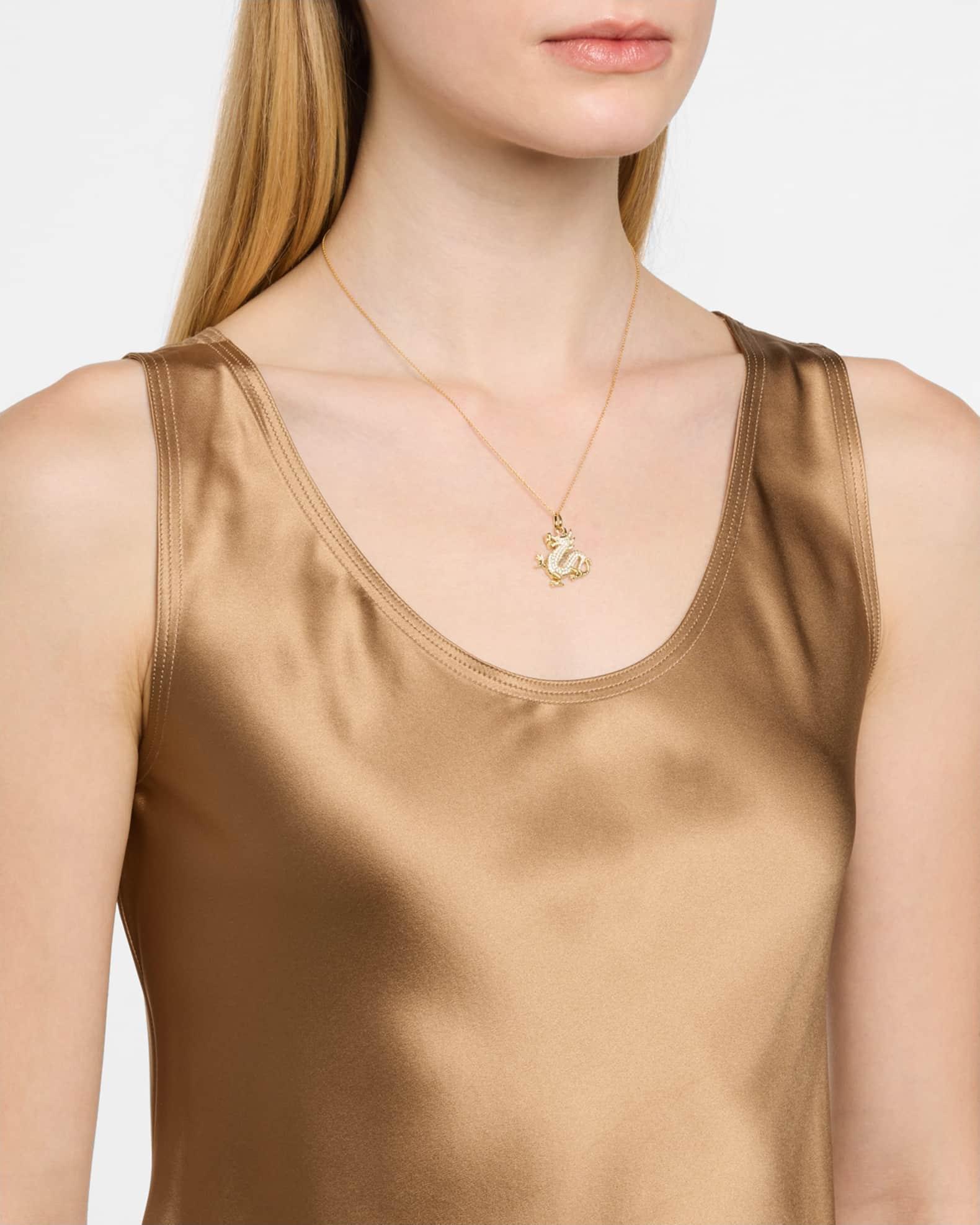 18K Yellow Gold Diamond Dragon Pendant Necklace Product Image