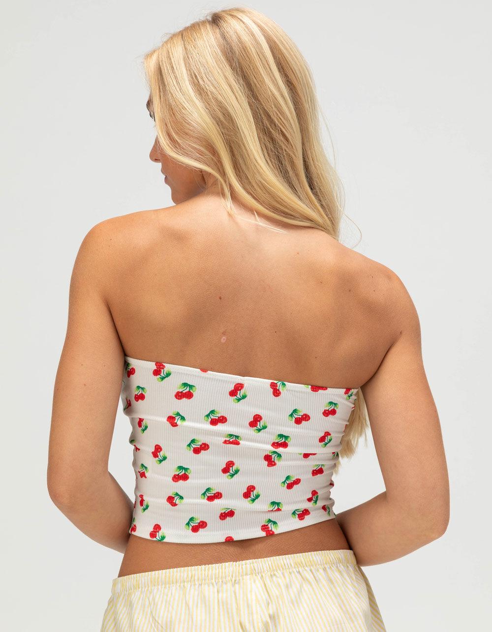 FULL TILT Cherry Womens Hanky Tube Top - WHITE COMBO Product Image