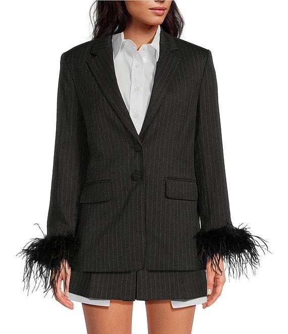 Gianni Bini x Nastia Liukin Val Twill Stripe Long Sleeve Feather Trim Blazer Product Image
