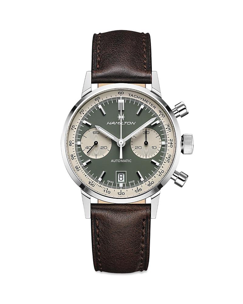 Hamilton Mens American Classic Intra-Matic Auto Chrono Black Leather Strap Watch Product Image
