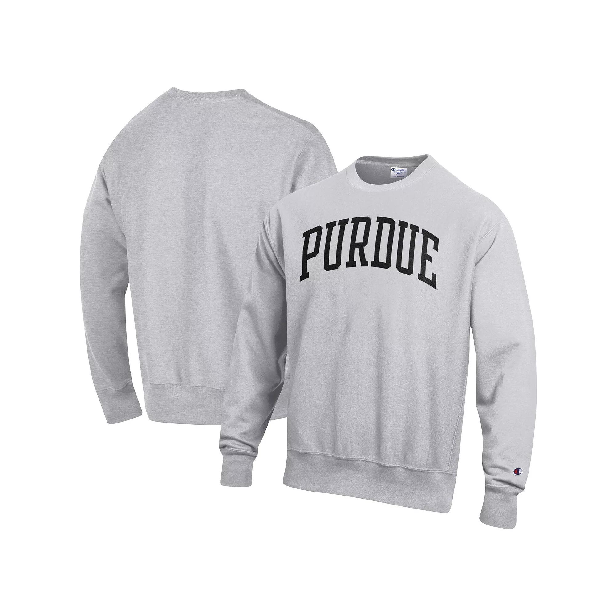 Men's Champion Heathered Gray Purdue Boilermakers Arch Reverse Weave Pullover Sweatshirt,  Product Image