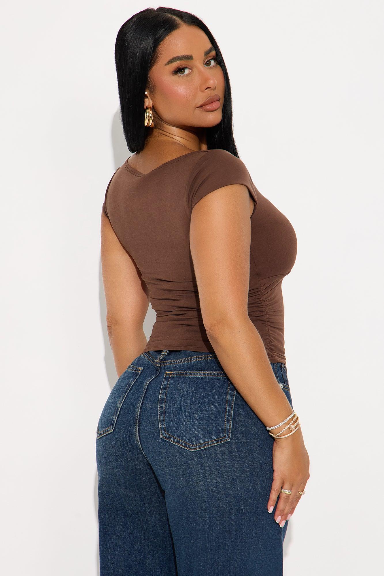 Nadine Boat Neck Top - Brown Female Product Image