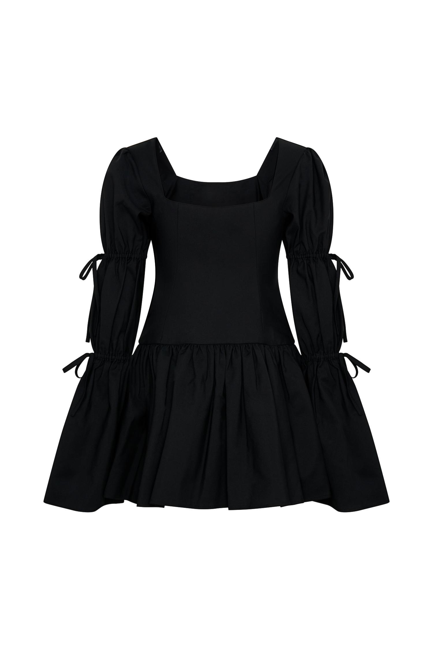Raine Long Sleeve Cotton Mini Dress - Black Product Image