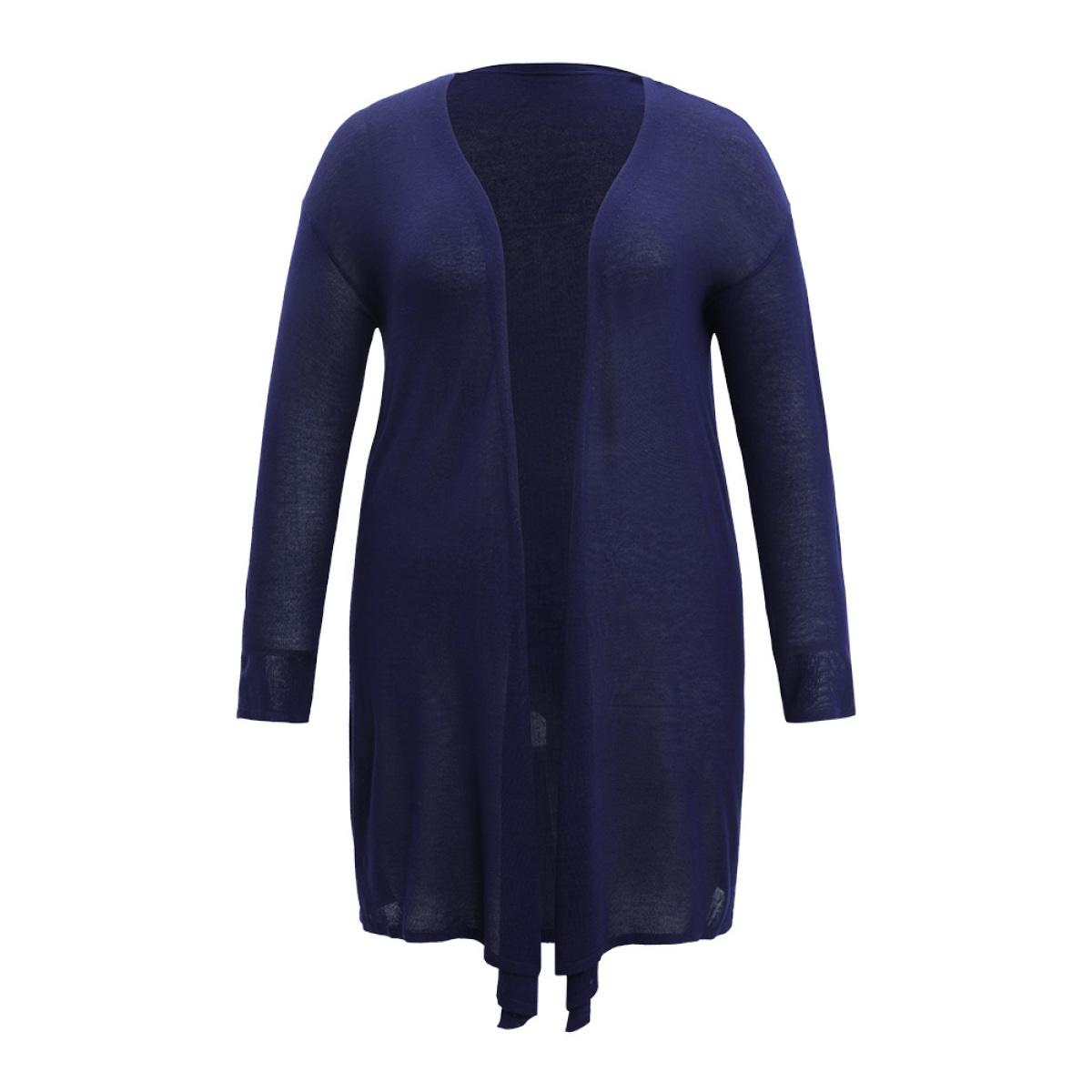 Plus Size Supersoft Essentials Plain Asymmetrical Hem Open Front Cardigan Indigo Women Casual Loose Long Sleeve Dailywear Cardigans BloomChic 18-20/2X Product Image