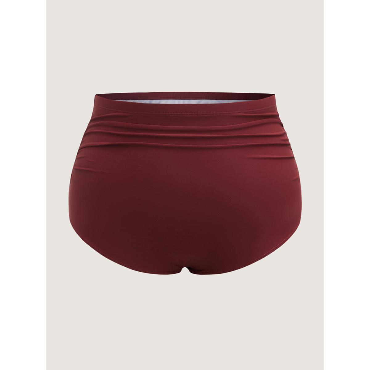 Plus Size Pleated Waist Flutter Sleeve Swim Dress Women's Swimwear Deepred Resort Bodycon V-neck High stretch Curve Swim Dresses BloomChic 14-16/1X Product Image