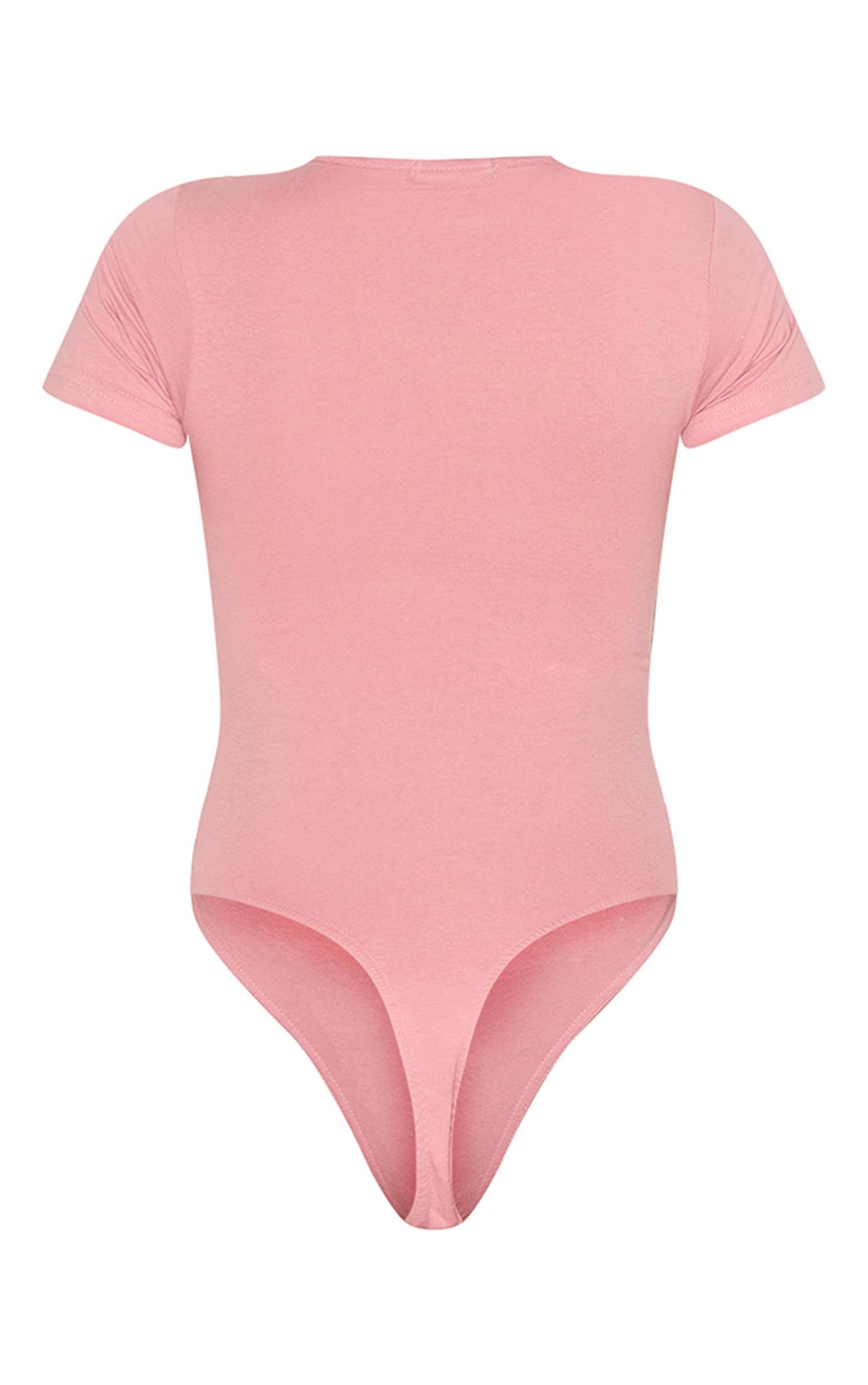 PRETTYLITTLETHING Light Pink Logo Short Sleeve Bodysuit Product Image
