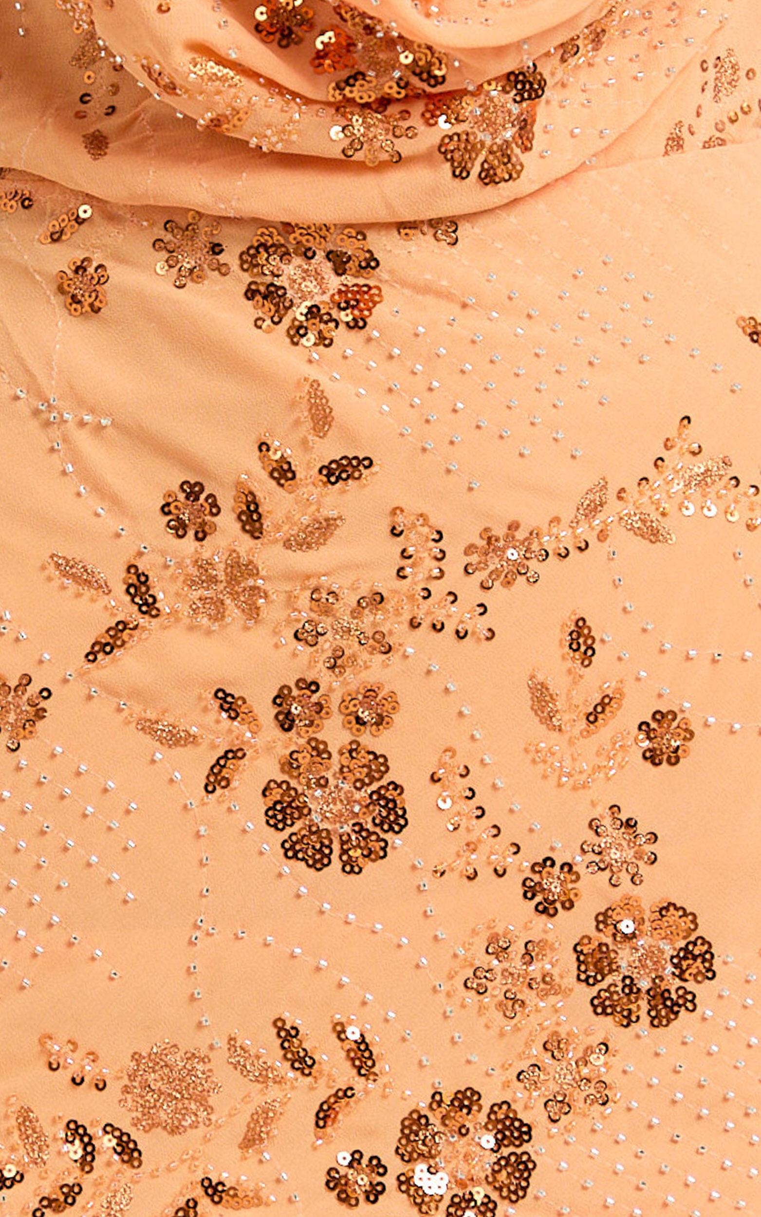 Shari Mini Dress - Cowl Neck Backless Fitted Skirt Sequin Mesh Dress in Orange Product Image